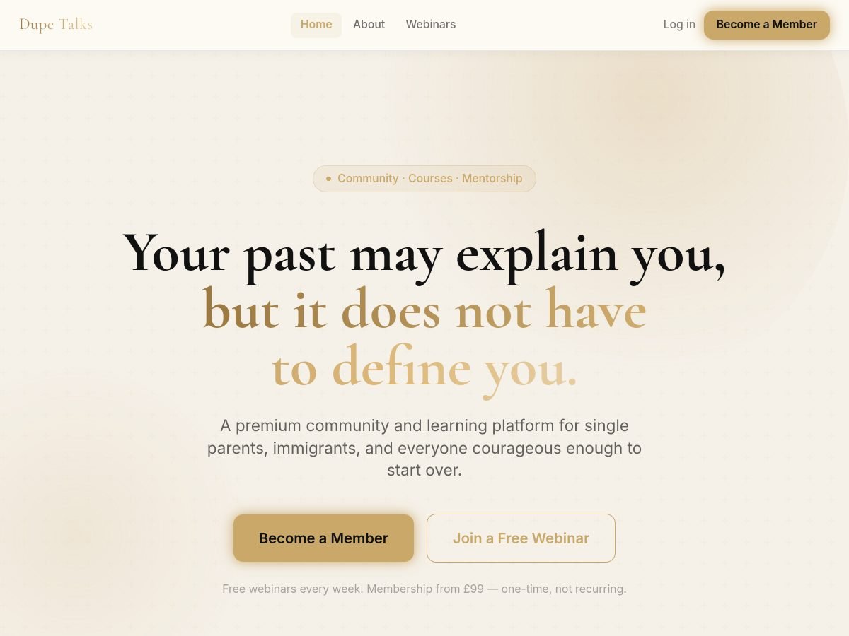Dupe Talks — homepage screenshot