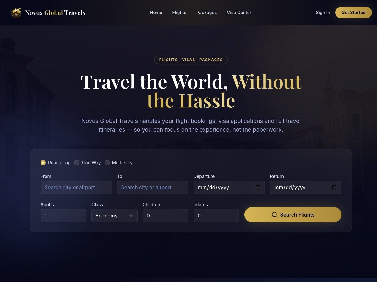 Novus Global Travels — homepage screenshot