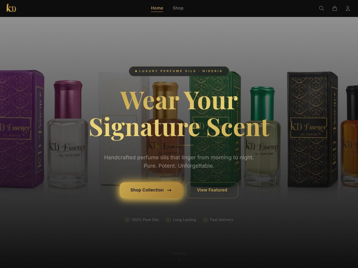 KD Perfumes — homepage screenshot