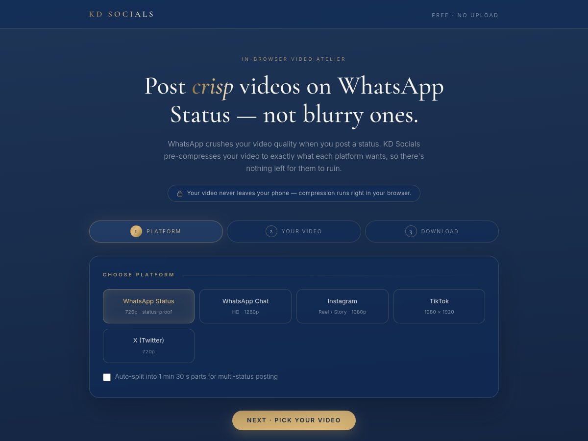 KD Socials — homepage screenshot